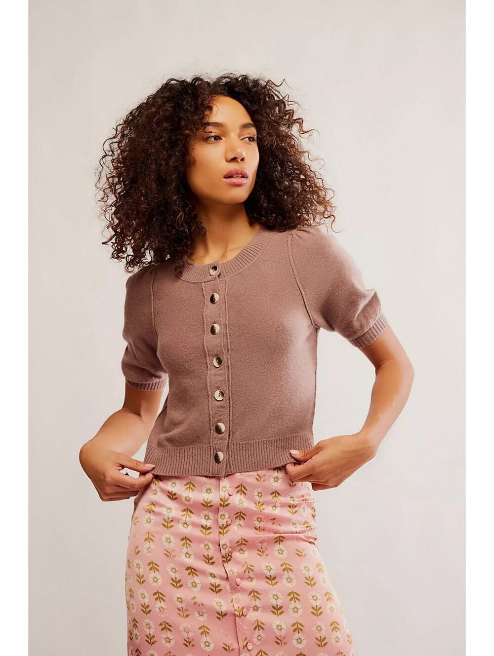 Free people Isla solid short sleeve  cardigan Size Small Neutral color